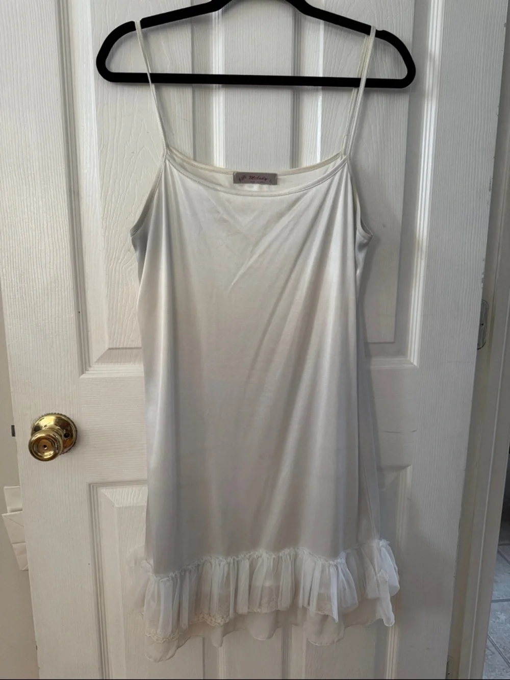 Silky Cream Slip Dress with Lace Ruffle